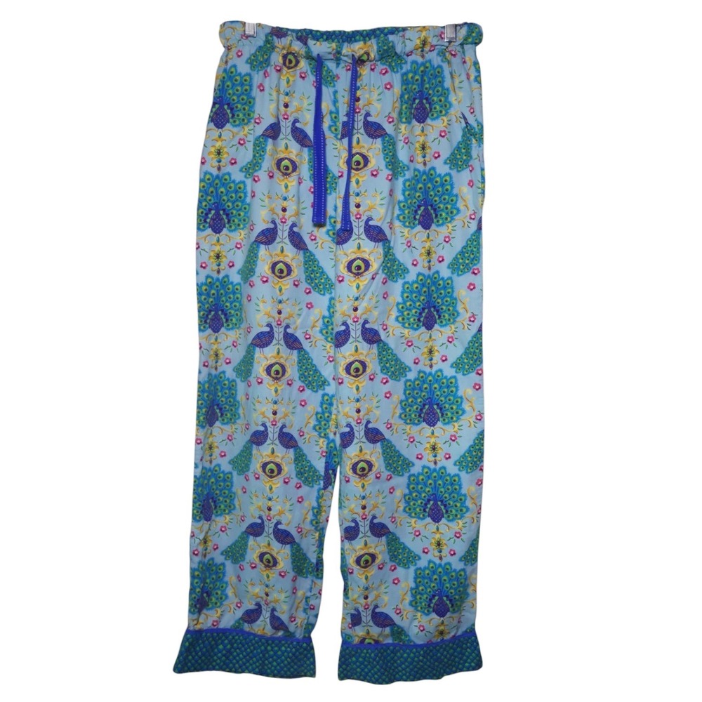 NICK & NORA Peacock Print Cotton Flannel Pajama Pants Lounge Sleep Size Medium⁠
